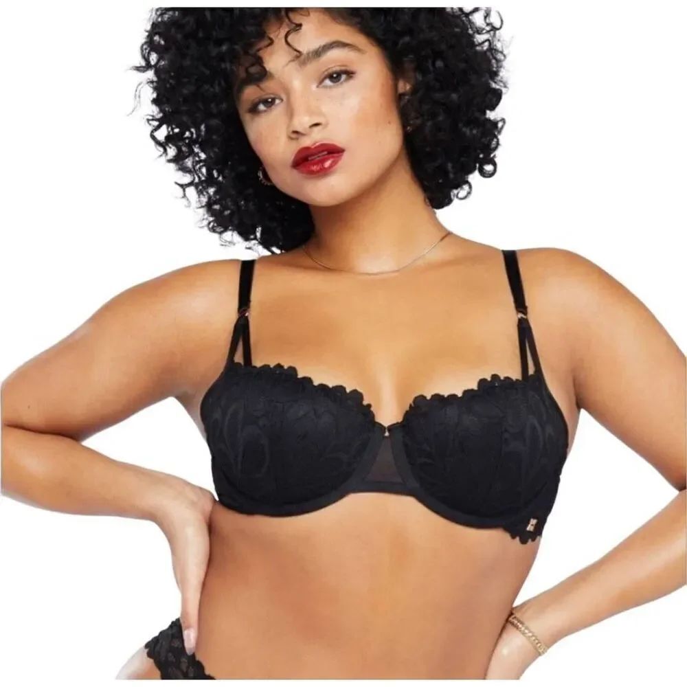 Savage X Fenty Sorry Not Sorry Lace Bra Black Sz US 40DD